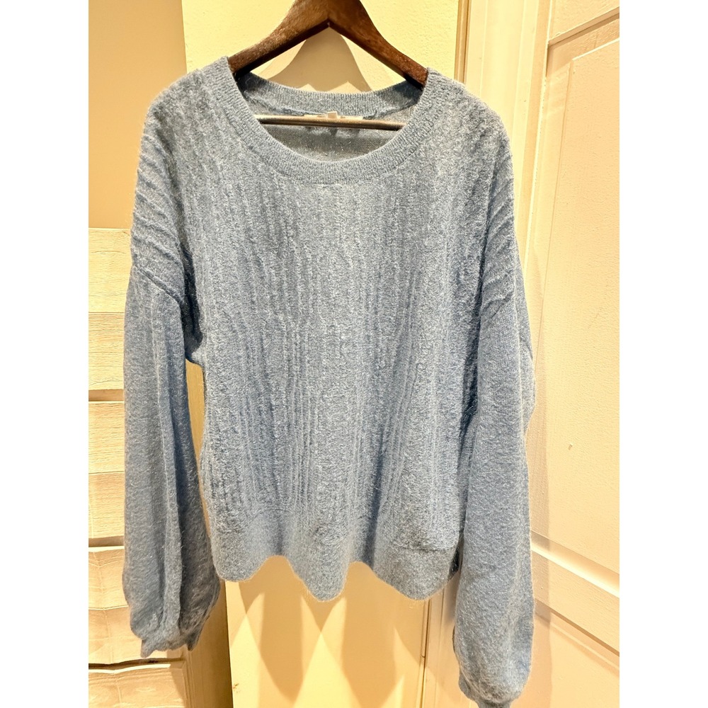 & Other Stories Women Light Blue Mohair Blend Pointelle Cable Knit Sweater L